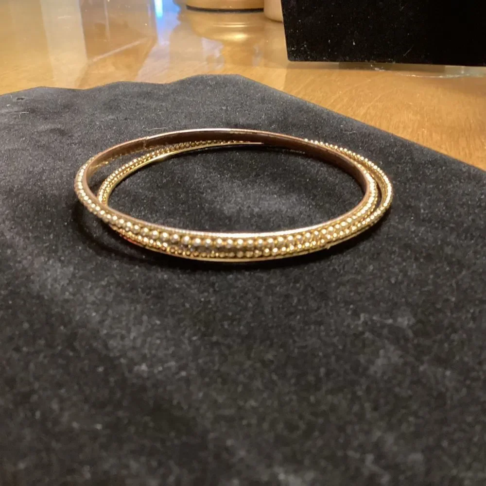 Set of 2 Brasstone Beaded Bangle Bracelets